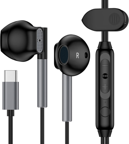 USB C Headphones Earphones for Samsung Galaxy S25+ S25 plus Ultra S24 S23 S22 S21 S20 Series, Wired Earbuds - Comfort Semi in Ear, with Microphone, Hifi Stereo