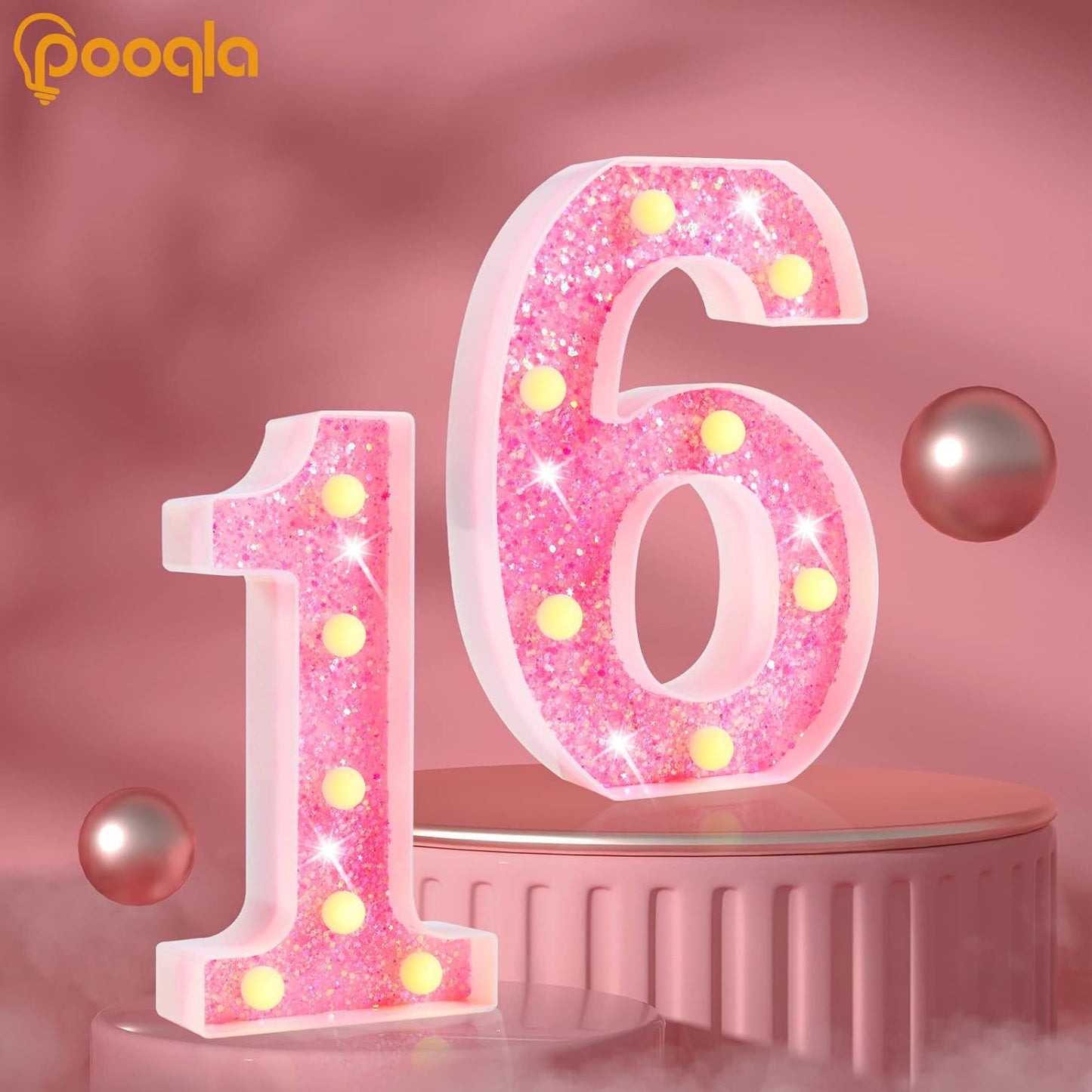 Marquee Numbers Lights, Light up Numbers Battery Powered, Glitter Lighted Numbers for Birthday Party, Shiny LED Numbers for Christmas Wedding Home Bar Decoration, Pink Number 3