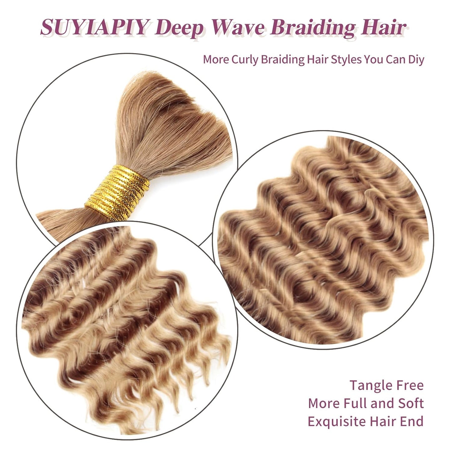 Braiding Hair Deep Wave Bulk Hair for Braiding Boho Hair for Braiding Deep Water Wave Braiding Hair No Weft Wet and Wavy Braiding Hair Extensions (27#, 18 Inch)