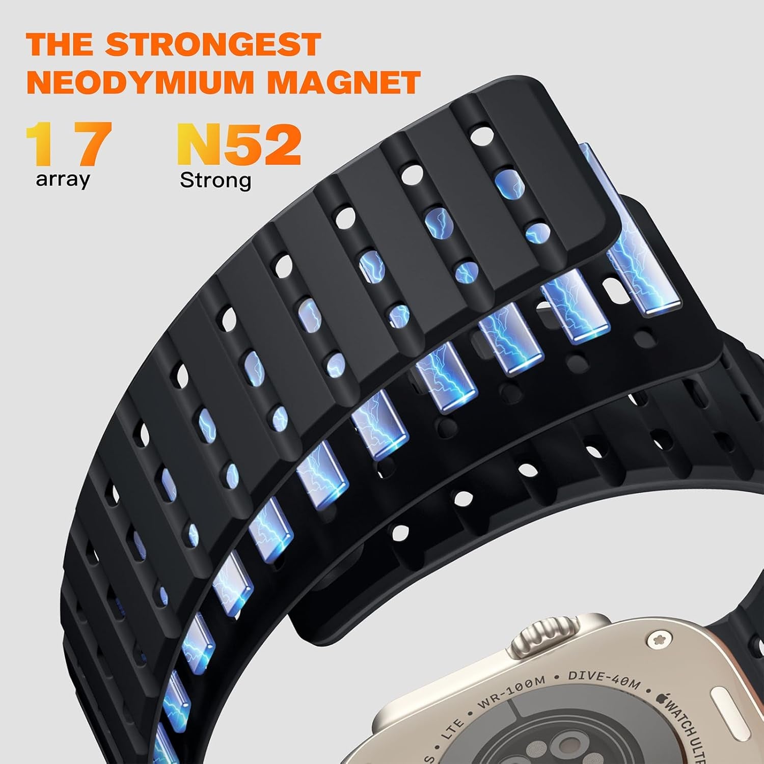 Compatible with Apple Watch Ultra 2/Ultra Band 49Mm/46Mm/45Mm/44Mm/42Mm(3/2/1) Men Women, Magnetic Silicone Rugged Sport Watchband for Iwatch SE2/SE/10/9/8/7/6/5/4