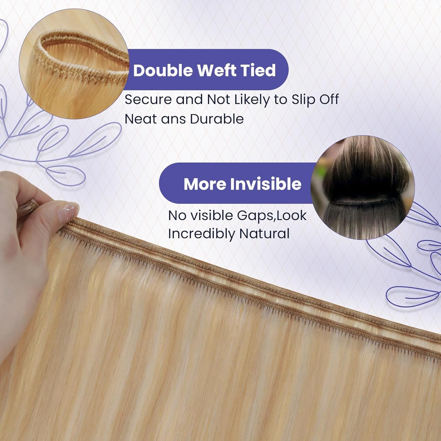 Human Hair Extensions Sew in Blonde Hand Tied Weft Hair Extensions Human Hair Blonde Highlights Sew in Hair Extensions Real Human Hair Short Hair Weft Bundles Straight 12 Inch 80G