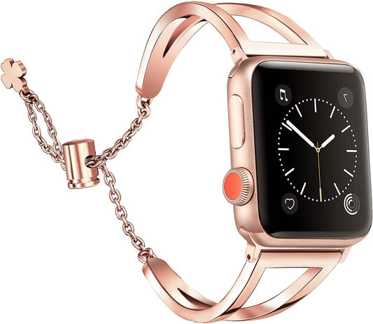Stainless Steel Bands Compatible with Apple Watch Bands 38Mm 40Mm 41Mm 42Mm 44Mm 45Mm Iwatch Series 9/8/7/6/5/4/3/2/1/SE, Dressy Metal Bangle Bracelet Women