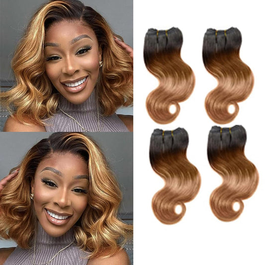 Ombre Human Hair Bundles Body Wave 4 Bundle Human Hair 12A Virgin Unprocessed Human Hair Short Bundles Ombre Blonde Bundles(8888，1B/30）