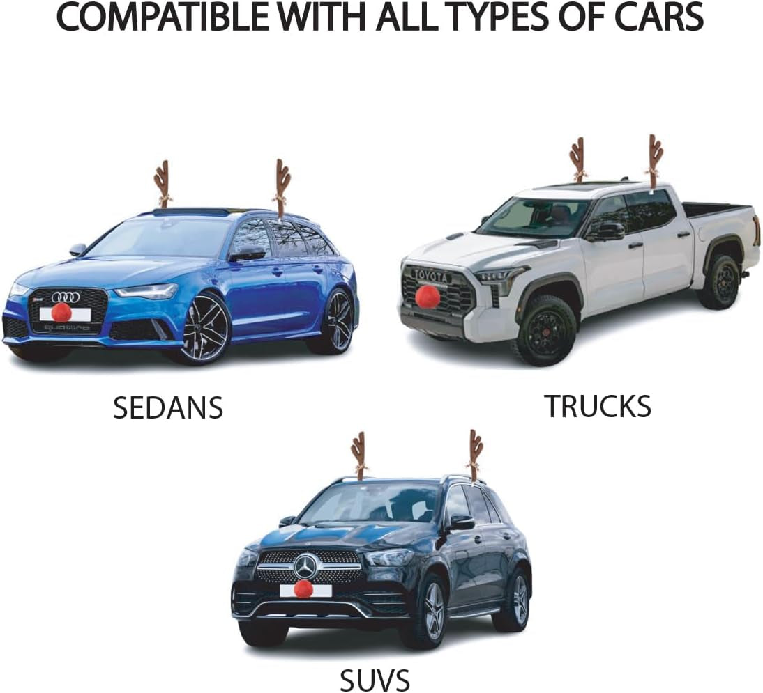 Premium Reindeer Antlers for Cars - Car Christmas Decorations Antlers with Nose and Tail Auto Accessories