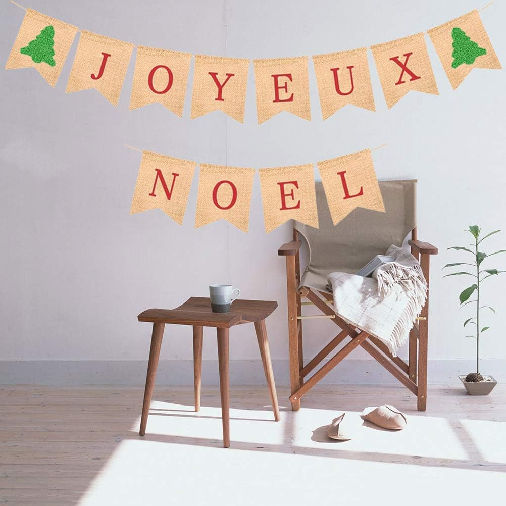 JOYEUX NOEL Banner Christmas Banner Burlap Bunting Banner Party Garland Flag for Christmas Home Party Decor