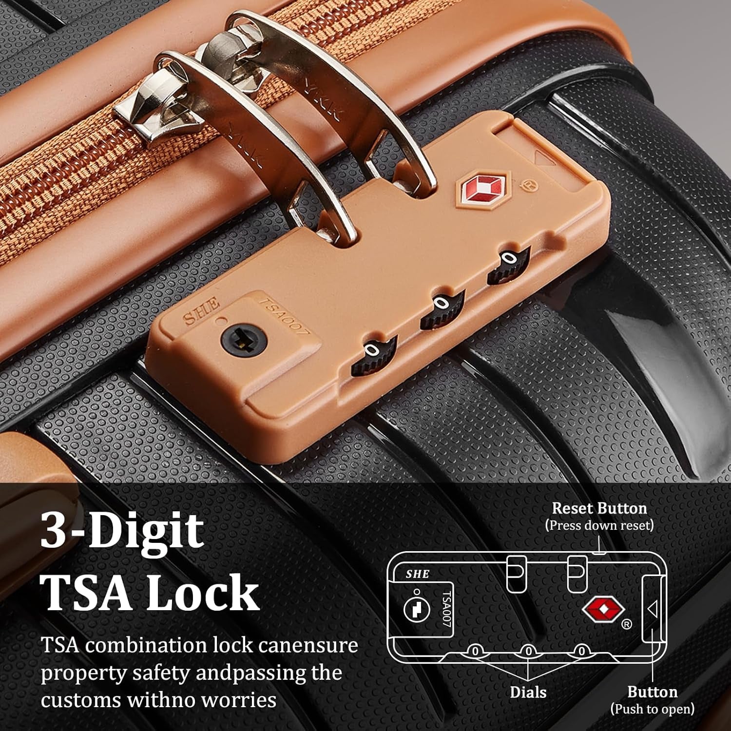 Luggage Sets 5 Piece Suitcase Set, PP Hardshell Carry on Suitcase Set, Travel Suitcases with Double Spinner Wheels and TSA Lock, Black Brown