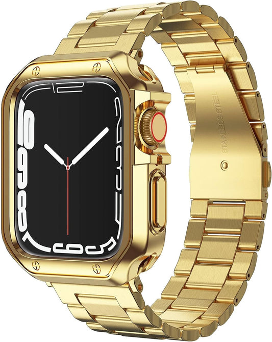 Compatible with Apple Watch Band and Case, Stainless Steel Metal Chain with TPU Cover, Smart-Watch Link Bracelet Strap, Wrist-Band for I-Watch Ultra Ultra2 Series 9 8 7 6 5 4 3 2 1 SE