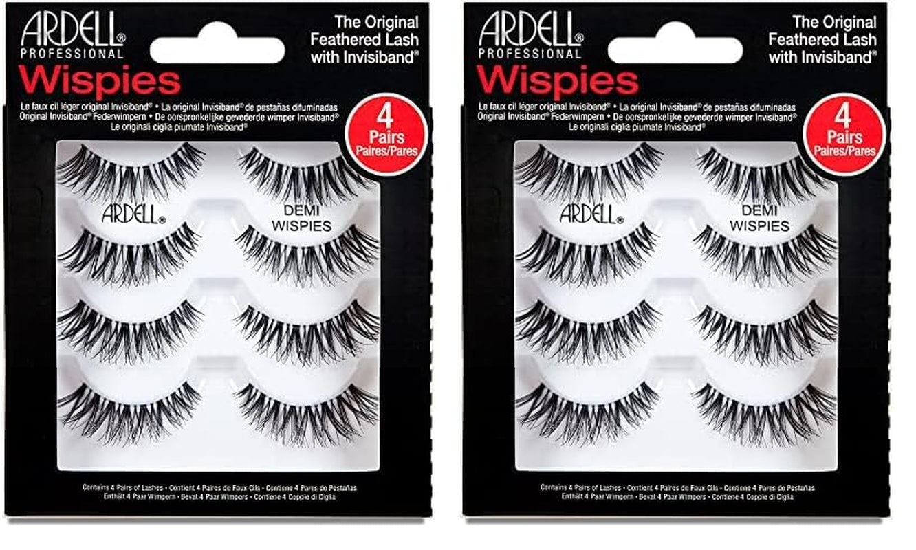 Demi Wispies Eyelashes - Black, the Original Feathered Lash Demi Lashes, Reusable Invisiband Strip Lashes, 6 Pairs, 1 Pack