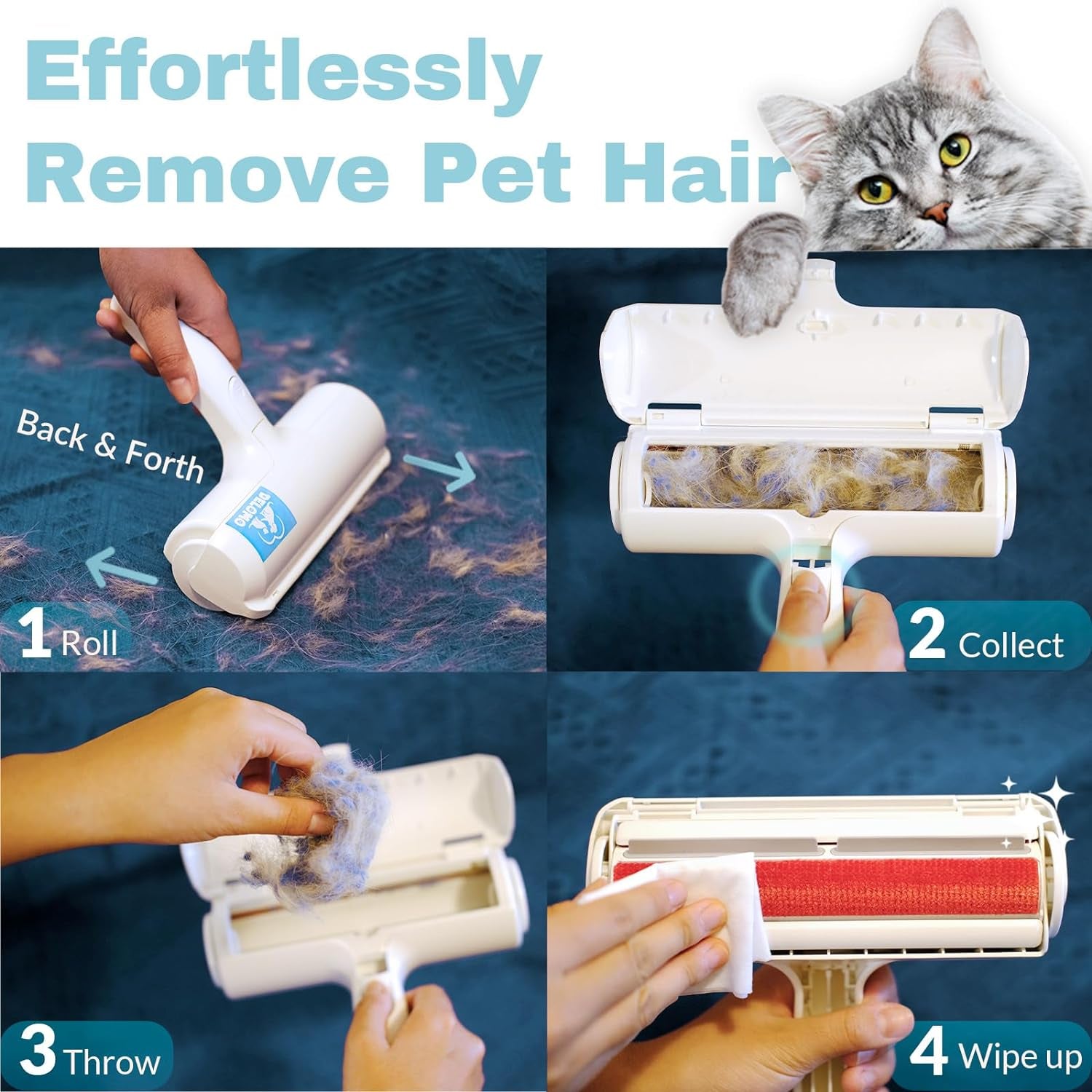 Pet Hair Remover - Lint Roller for Pet Hair - Cat and Dog Hair Remover for Couch, Furniture, Carpet, Car Seat, Reusable Roller with Self-Cleaning Base - Upgraded Animal Fur Removal Tool