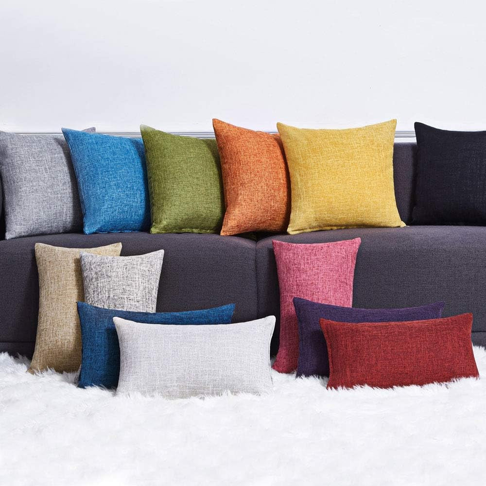 Set of 2 Black Pillow Covers Rustic Linen Decorative Square Throw Pillow Covers 18X18 Inch for Sofa Couch Decoration