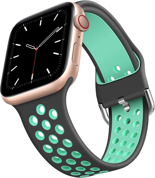 Band Compatible with Watch Band 38Mm 40Mm 41Mm for Men Women Breathable Soft Silicone Sports Replacement Strap for Watch SE Series 8 7 6 5 4 3 - Gray Teal