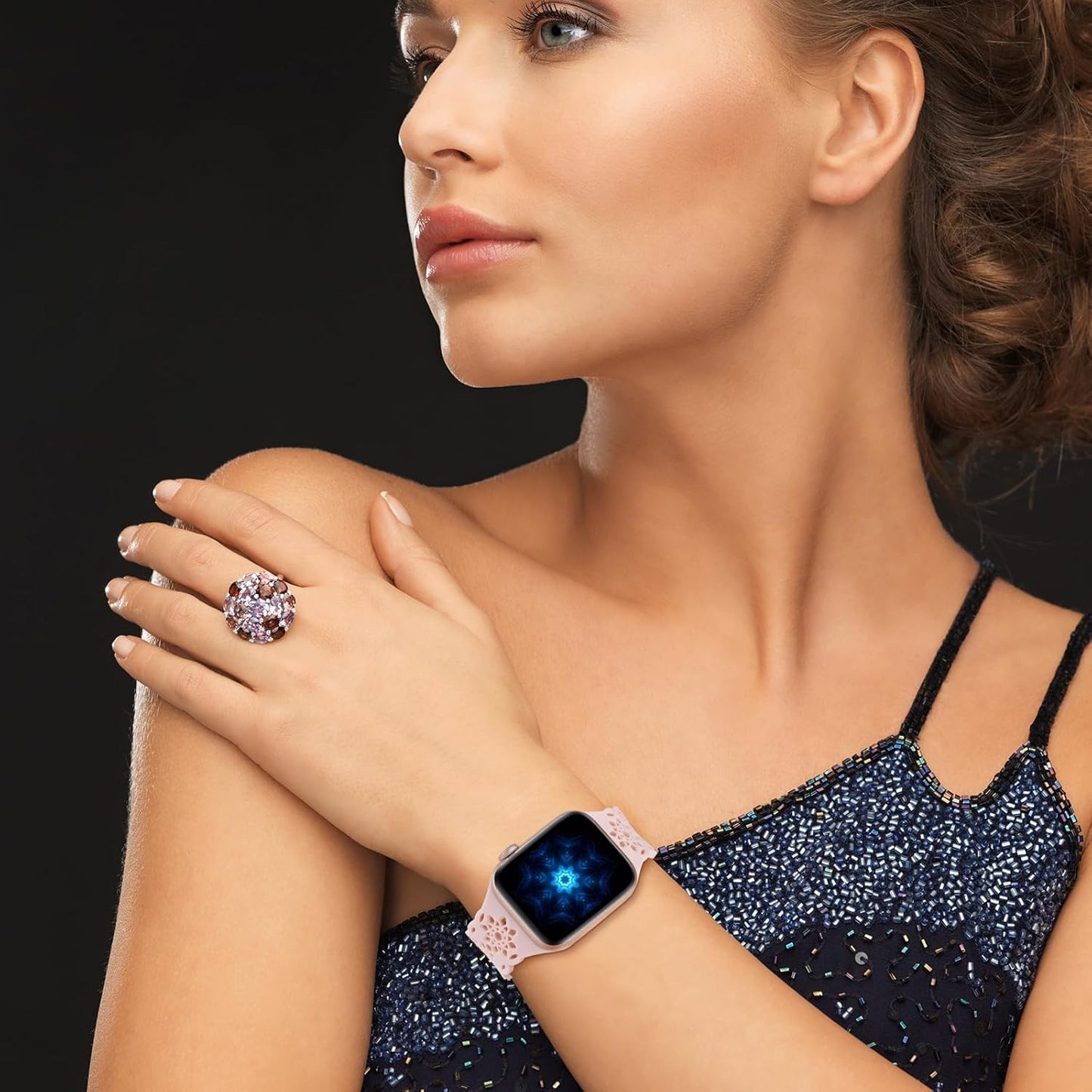 Floral Silicone Bands Compatible with Apple Watch Bands 40Mm 41Mm 38Mm 42Mm 44Mm 45Mm 49Mm Women Hollow-Out Soft Sport Strap Replacement Wristband for Iwatch Series 9 Ultra 8 SE 7 6 5 4 3 2 1