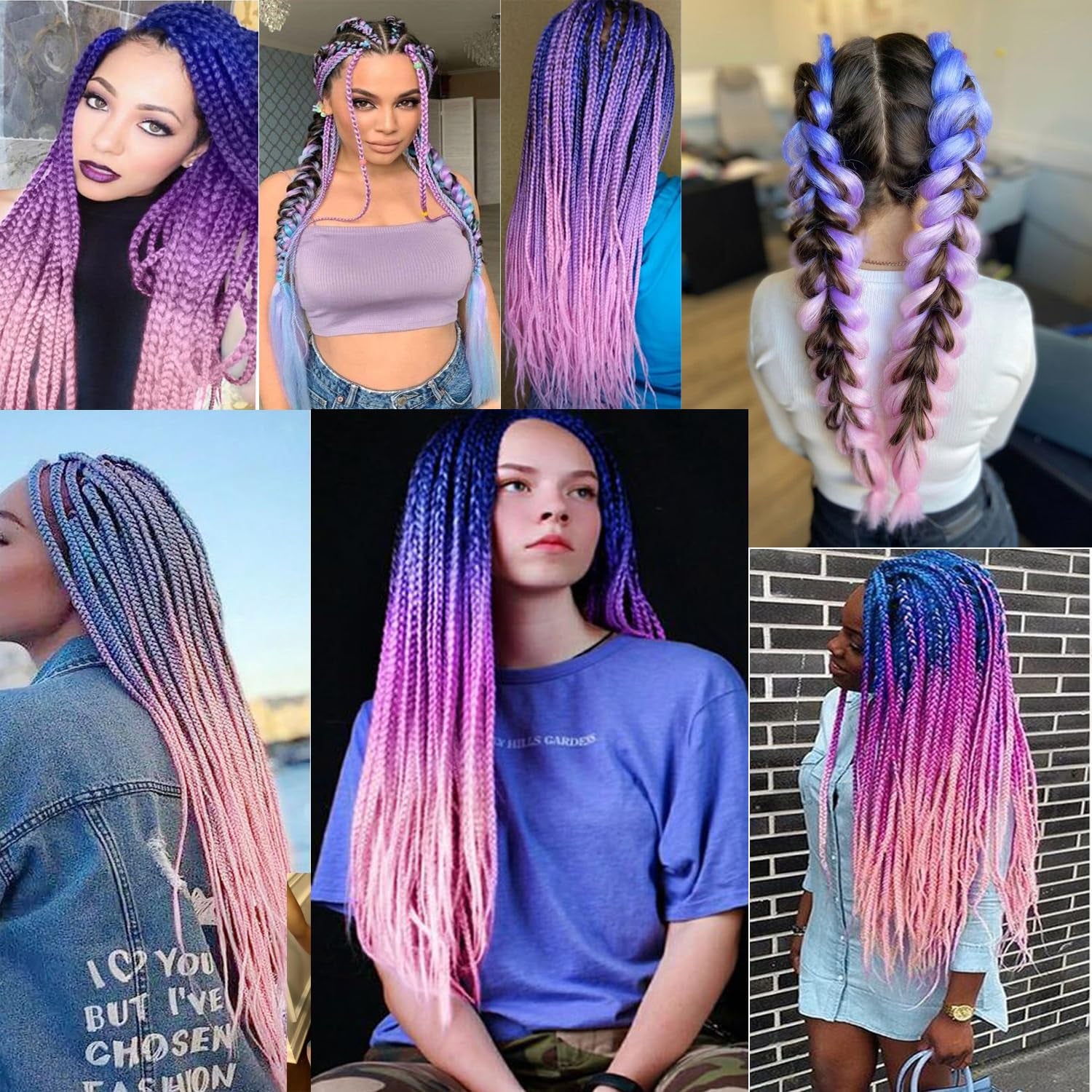 Ombre Braiding Hair Kanekalon Braiding Hair Extensions Pink 3Pcs Jumbo Braiding Hair for Box Braids 24Inch Blue/Purple/Pink