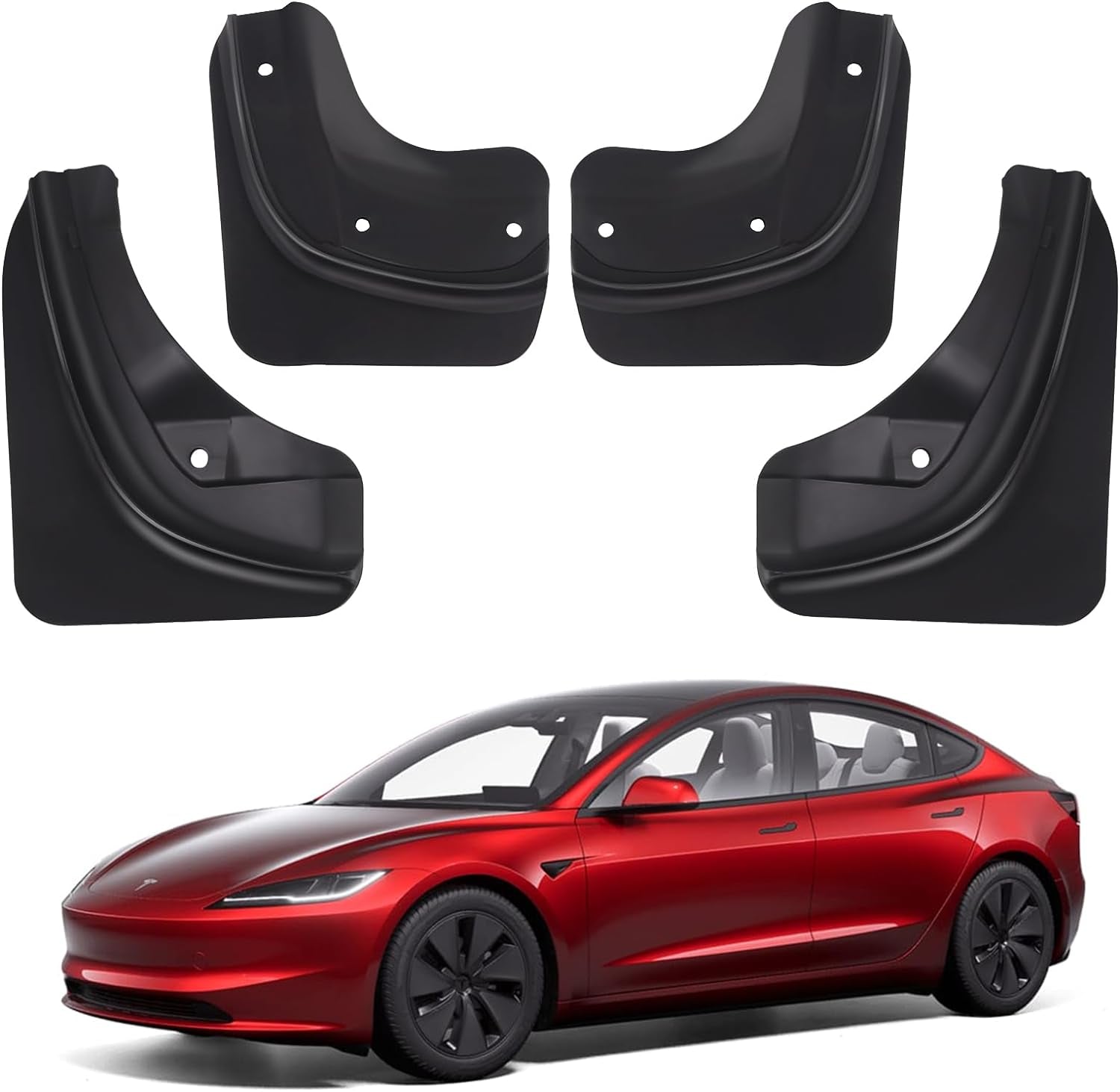 Mud Flaps for Tesla 2024 Model 3 Highland, Flexible Mud Guards No Drilling/Tape Splash Guards Fenders for Tesla Model 3 Accessories 2024 Highland, Set of 4 Mudguards Mudflaps for Tesla