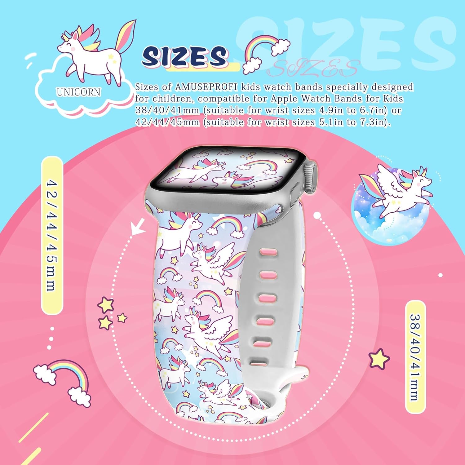 Kids Watch Band Compatible Apple Watch Bands for Kids, Iwatch Bands Compatible for Apple Watch Band for Kids, Cute Design Iwatch Bands for Kids Soft Silicone Watch Bands for Boys Girls