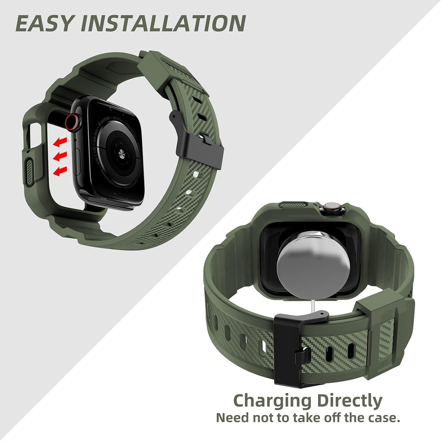 Compatible with Apple Watch Band 41Mm 40Mm 38Mm with Case, Shockproof Rugged Band Strap for Iwatch SE2 SE Series 9/8/7/6/5/4/3/2/1 41Mm 40Mm 38Mm with Bumper Case Cover Men Women, Army Green
