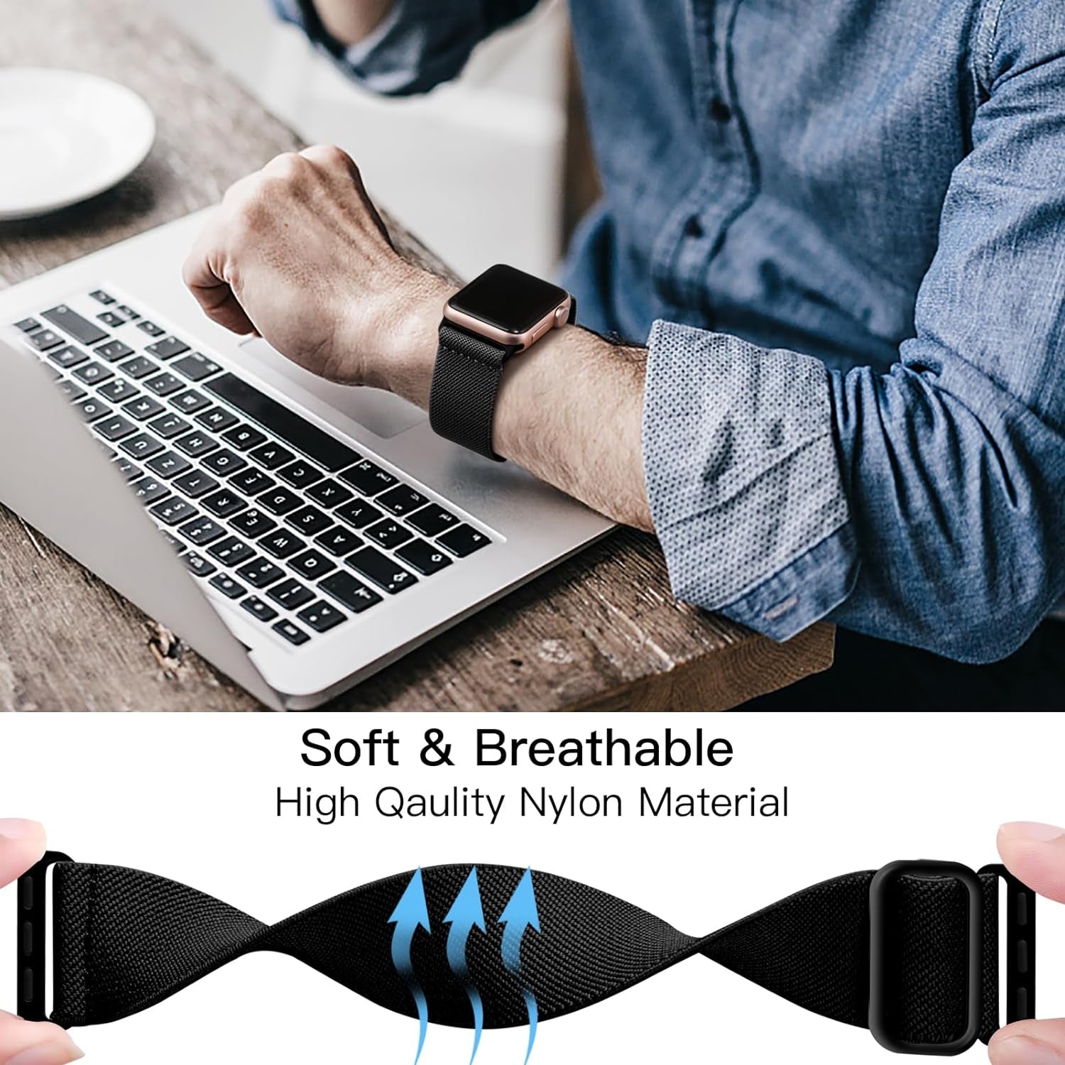 Braided Band Compatible with Apple Watch Series 9 8 7 45Mm 41Mm Ultra 2 Band 49Mm Series 6 5 4 SE 44Mm 40Mm Series 3 2 1 38Mm 42Mm Men Iwatch Bands Womens Stretchy Nylon Solo Loop Sport Strap