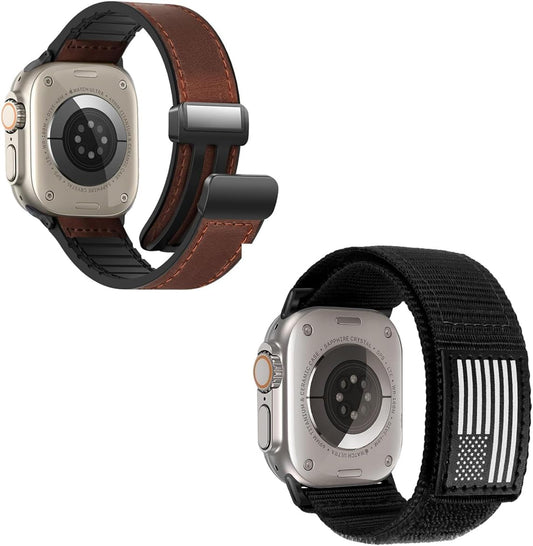 Magnetic Leather Bands Compatible and Rugged Nylon Band with Apple Watch Combination Set
