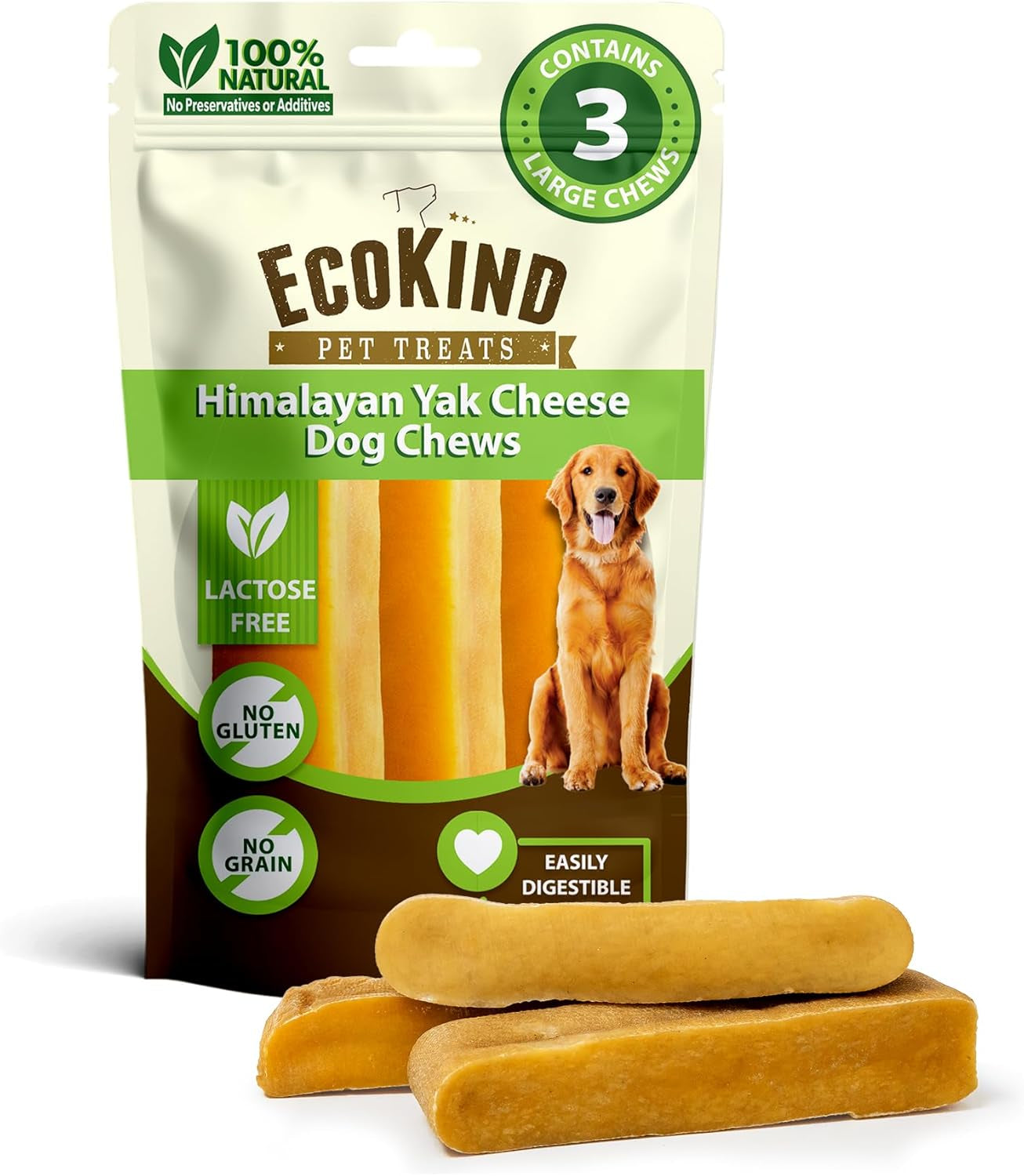 Ecokind Premium Gold Yak Cheese Himalayan Dog Chews, Dog Treats Large Breed, All Natural, High Protein, for Aggressive Chewers, Large - 4 Chews (1 Lb) TRUCK DRIVER