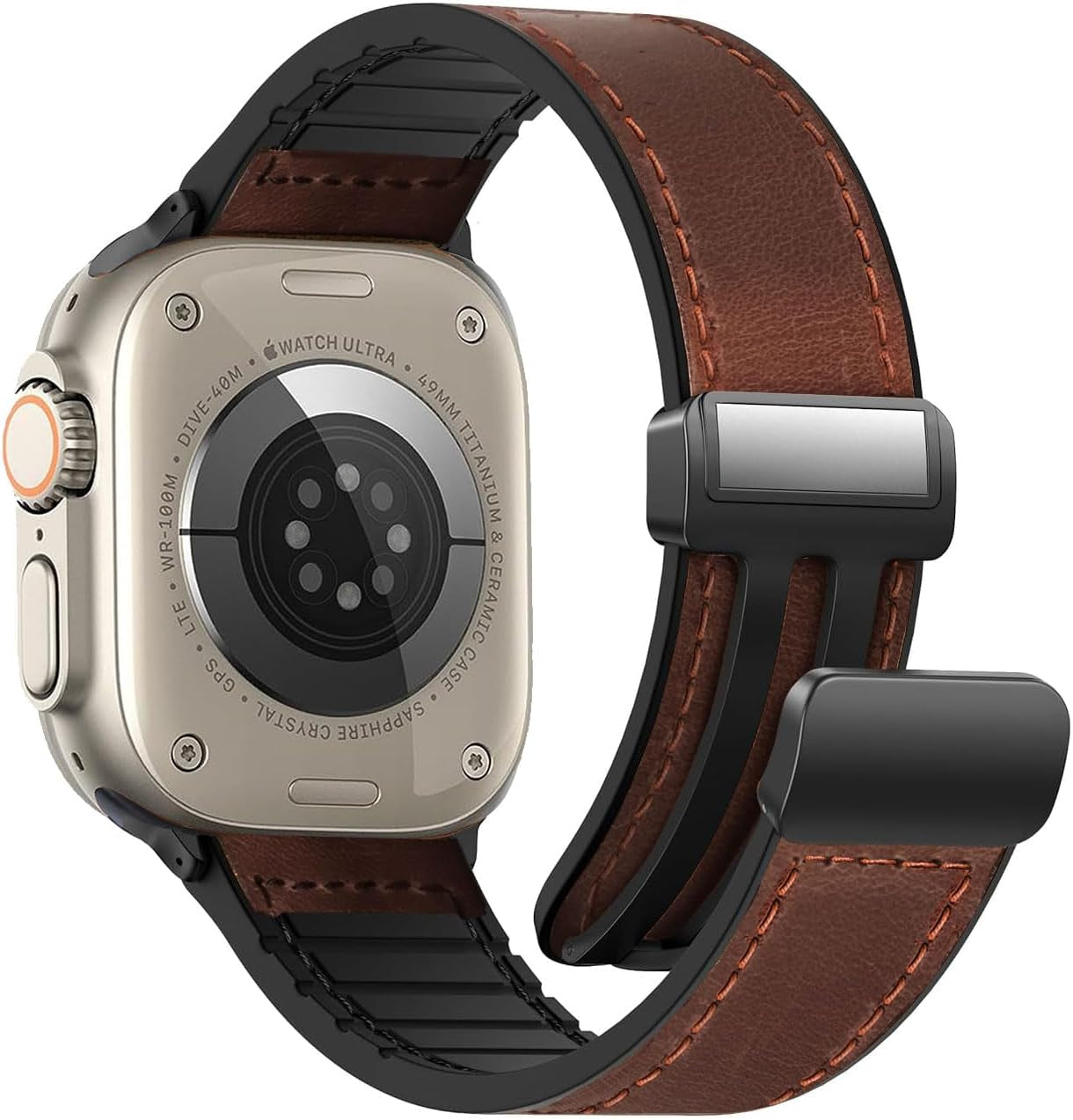 Magnetic Leather Watch Band Compatible with Apple Watch Band 49Mm 45Mm 44Mm 42Mm, Genuine Leather with Magnetic Buckle Replacement Strap Compatible with Apple Watch Ultra Series