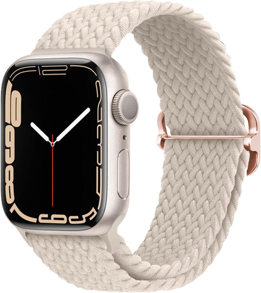 Stretchy Braided Solo Loop Compatible with Apple Watch Bands 38Mm 40Mm 41Mm 42Mm 44Mm 45Mm for Women Men Adjustable Straps Elastic Sport Wristbands for Iwatch Series 9 8 7 6 SE 5 4 3 2 1 Ultra