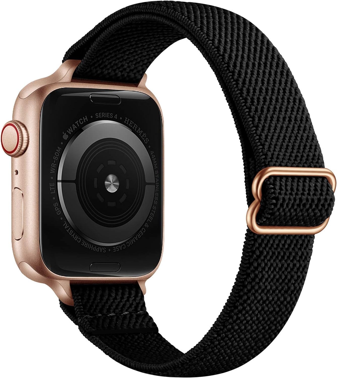 Slim Stretchy Bands Compatible with Apple Watch Band 41Mm 40Mm 38Mm, Women Elastics Nylon Thin Band Strap for Iwatch SE SE2 Series 9 8 7 6 5 4 3 2 1 (Black/Rose Gold, 41Mm 40Mm 38Mm)