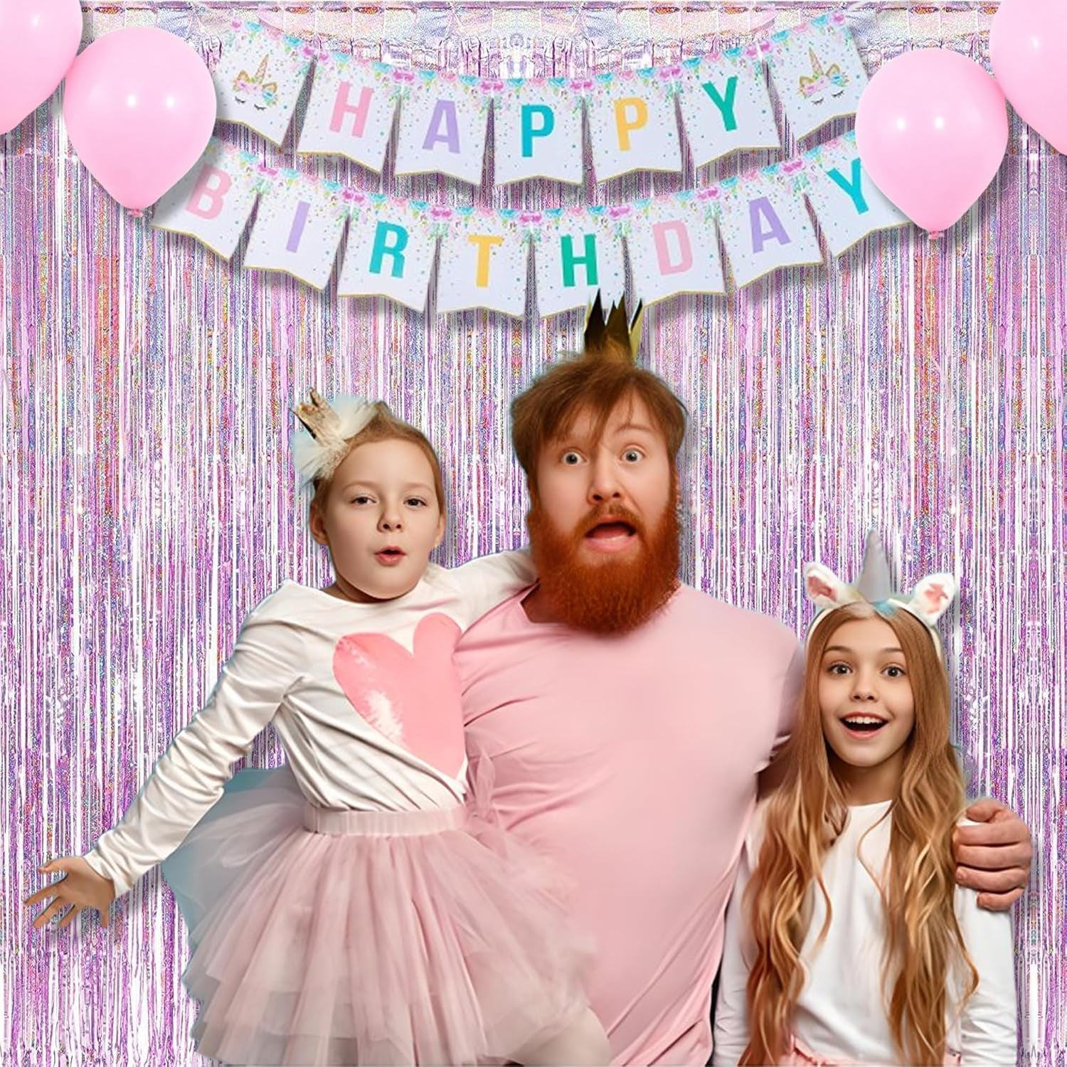 Pink Tinsel Foil Fringe Curtains - 2 Pcs 3.2X8.2 Ft Metallic Holidays Photo Backdrop for Girl Birthdays Bridal Shower Sweet Dount Bachelorette Party Supplies Decorations