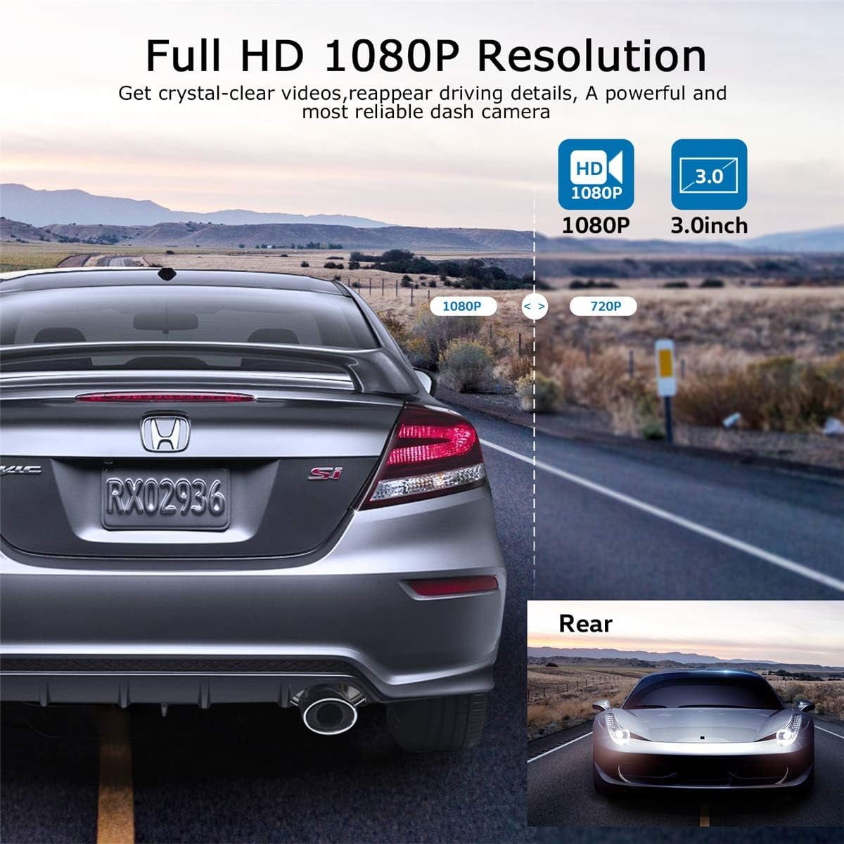 Dash Cam Front and Rear 1080P Full HD Dual Dash Camera in Car Camera Dashboard Camera Dashcam for Cars 170 Wide Angle with 3.0" LCD Display Night Vision and G-Sensor【2023】