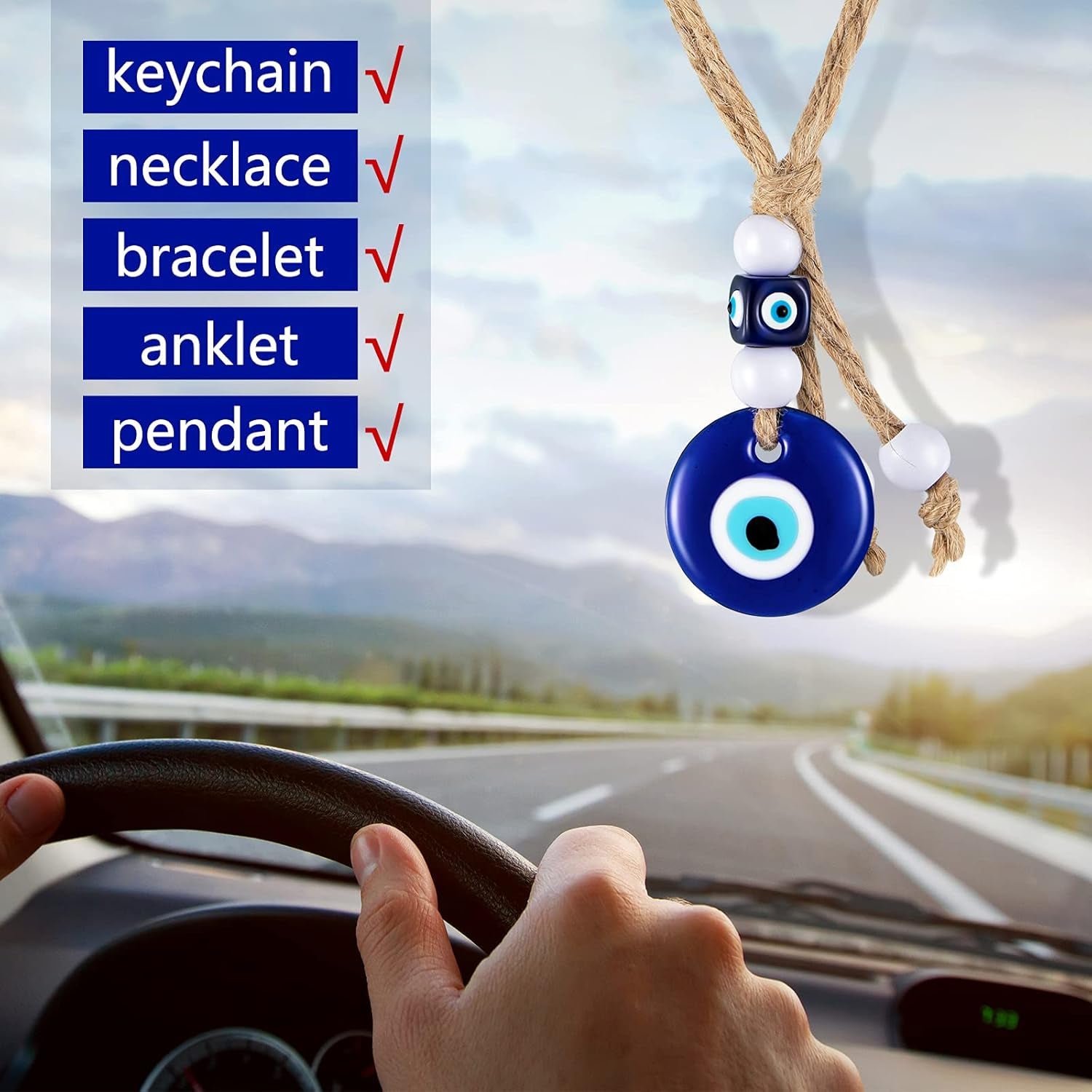 6 Pieces Turkish Blue Evil Eye Beads Charms Pendants Crafting Glass Beads Evil Eye Wall Hanging Ornament with Ropes for Keychain Jewelry Accessories Home Craft Decorations