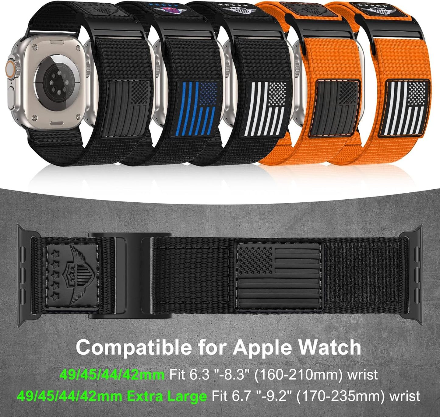 Rugged Nylon Band for Apple Watch Ultra Band 49Mm 45Mm 44Mm 42Mm,Soft Sport Loop Adjustable Wristbands Replacement Strap for Apple Watch Band Iwatch Ultra Series 8/7/Se/6/5/4/3/2/1,Leather Flag Black