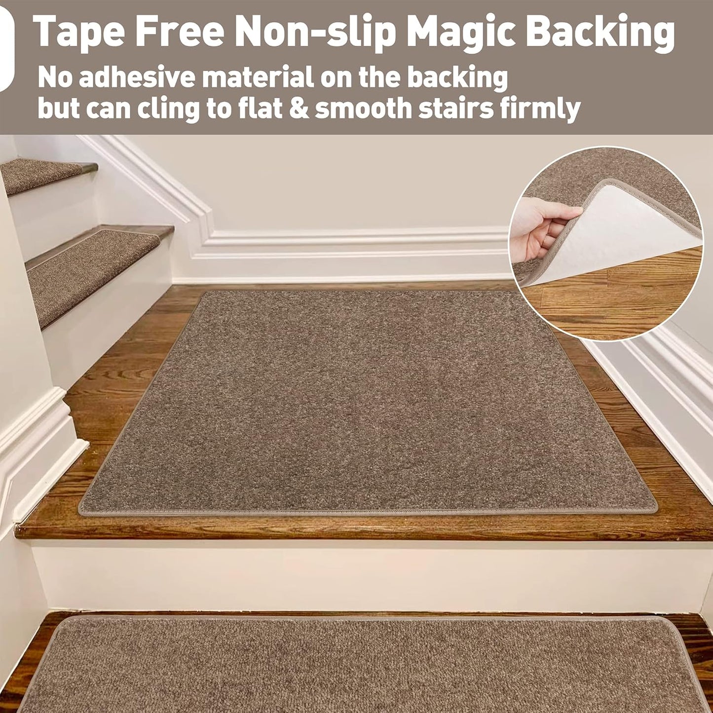 Carpet Stair Tread Landing Mat Tape Free Self Adhesive Non Slip Skid Resistant Indoor Doormat Area Rug Floor Mat for Kitchen Bathroom Workstations Washable 2' X 3' (Camel Brown)