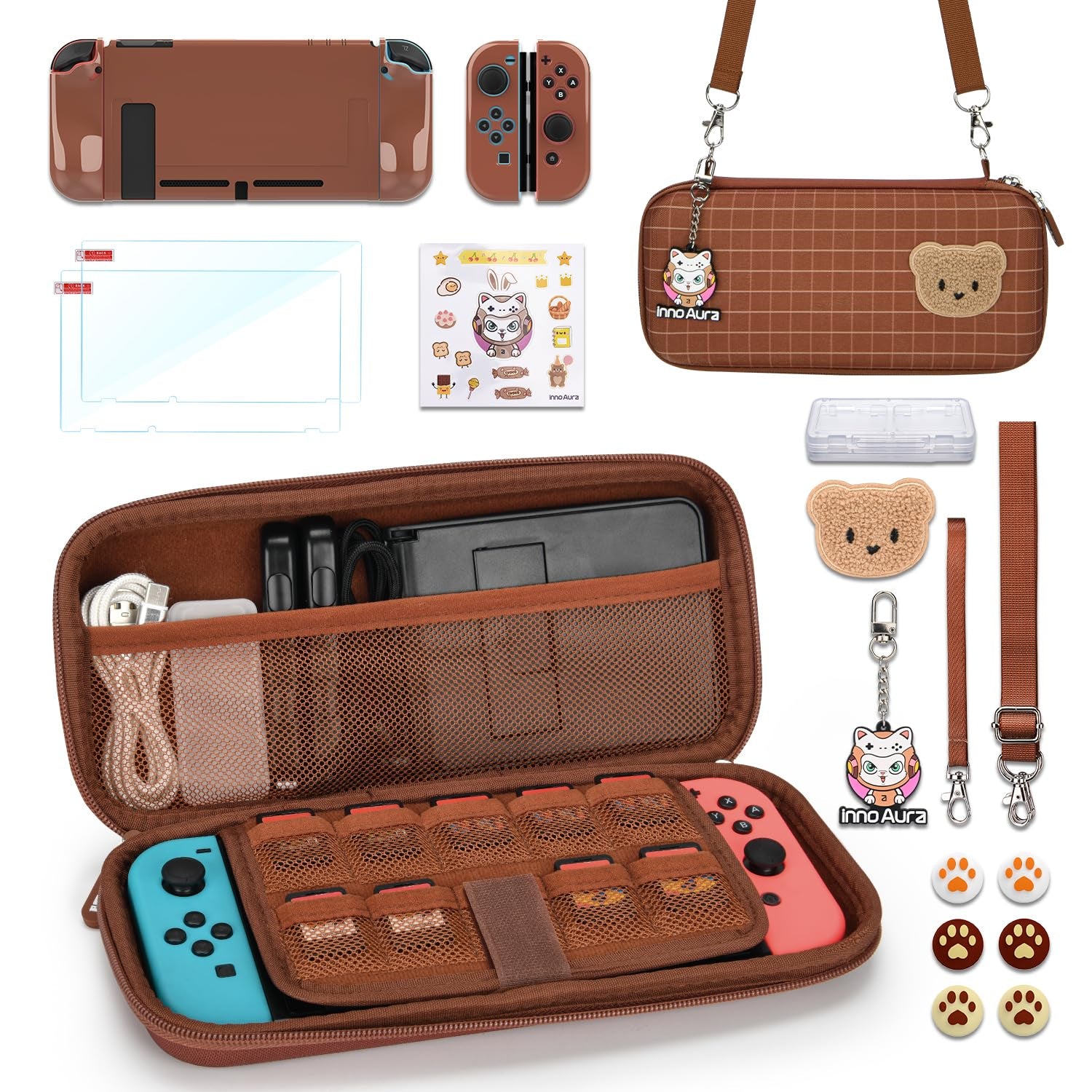 Switch Case for NS Switch, Innoaura 17 in 1 Switch Accessories Bundles with Switch Carrying Case, Switch Game Case, Switch Protective Case, Switch Screen Protector, Switch Thumb Caps (Mermaid Pink)