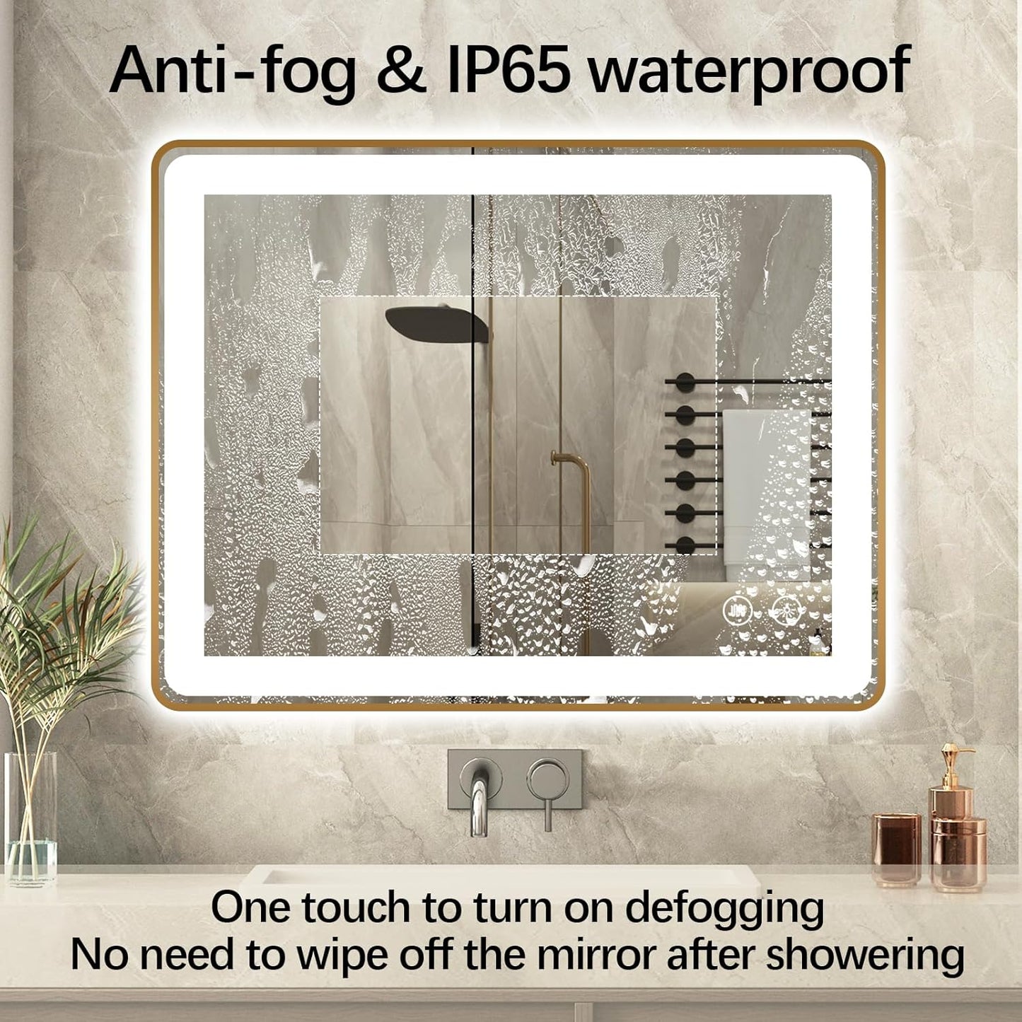 LED Bathroom Mirror, 36"X28" Rectangle Wall Mounted Vanity Mirrors with Metal Frame, anti Fog Dimmable Smart Mirror for Bathroom/Bedroom/Livingroom/Entryway, (Horizontal or Vertical),Gold