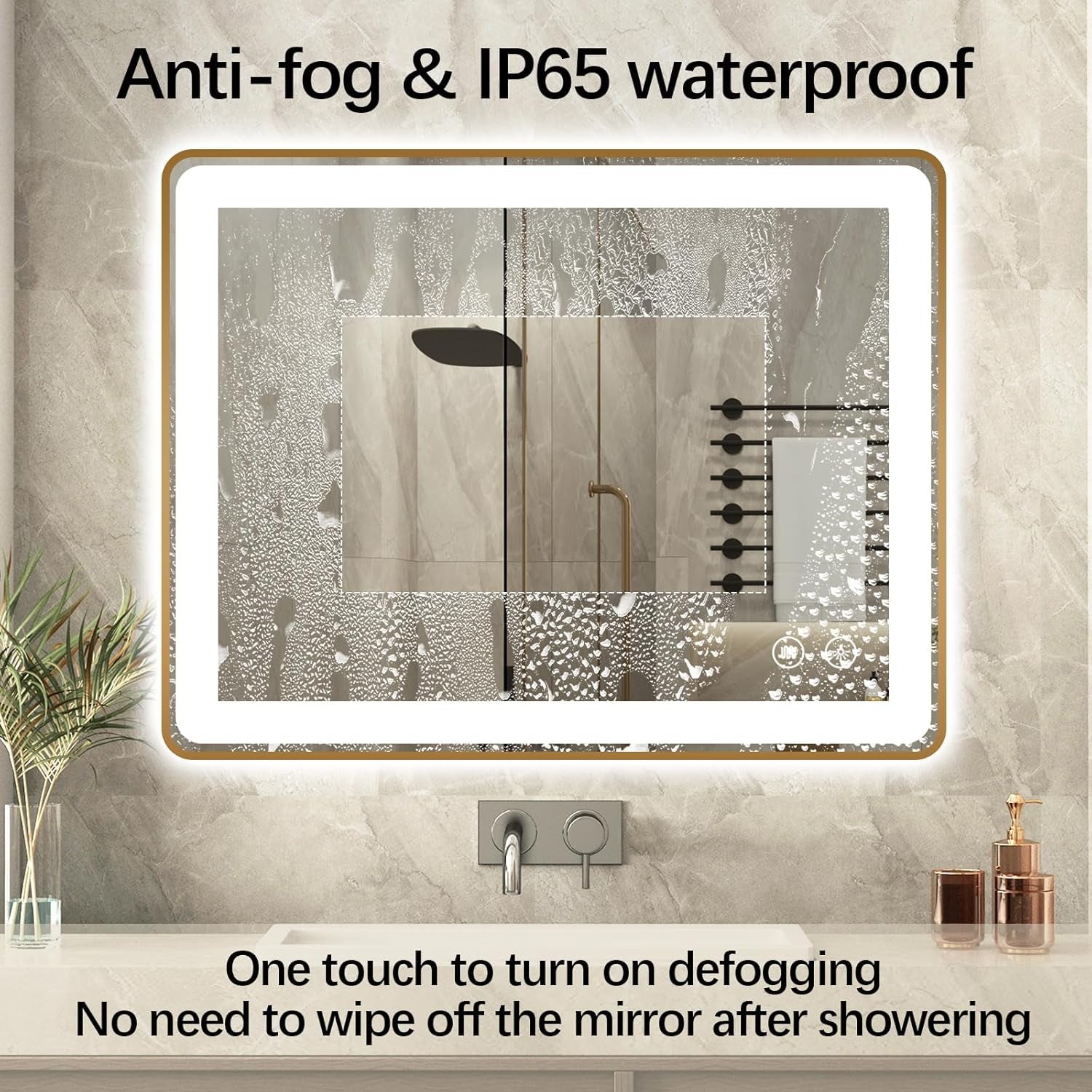 LED Bathroom Mirror, 36"X28" Rectangle Wall Mounted Vanity Mirrors with Metal Frame, anti Fog Dimmable Smart Mirror for Bathroom/Bedroom/Livingroom/Entryway, (Horizontal or Vertical),Gold