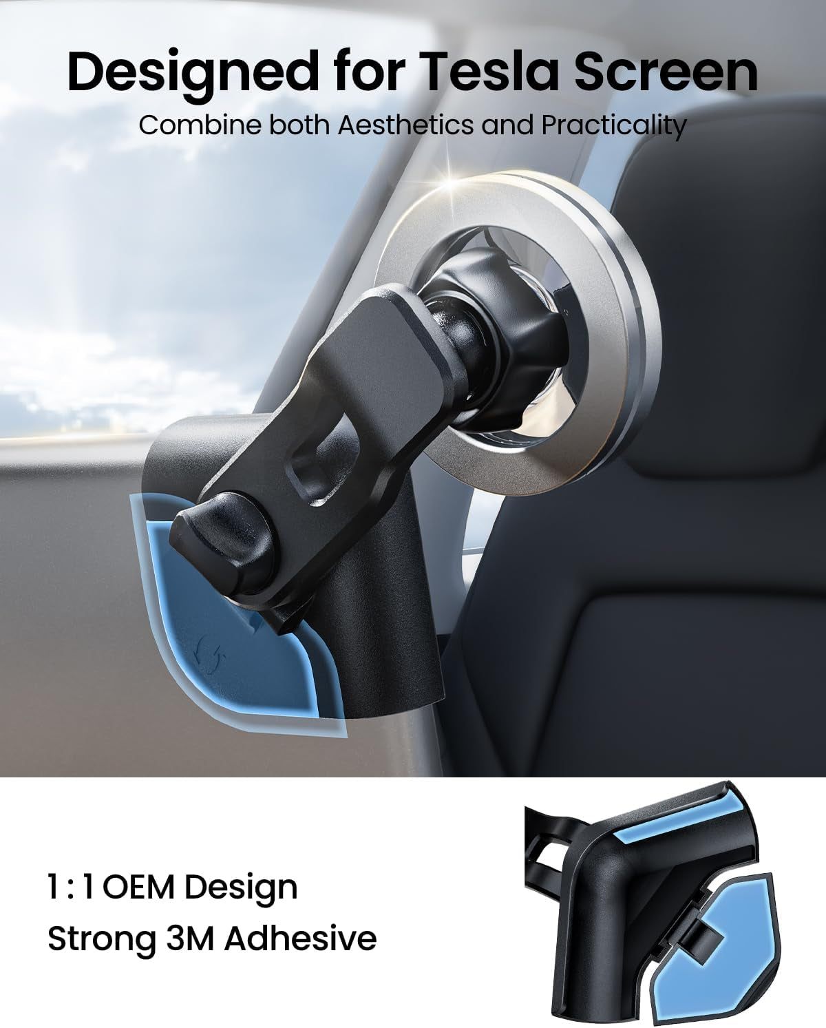 2025 Upgrade Tesla Phone Mount for Magsafe [Strongest N55 Magnet], Adjustable Tesla Touchscreen Phone Holder, 2020-2025 Model Y Accessories Compatible with Magsafe Case Iphone 16 15 14 13 Etc
