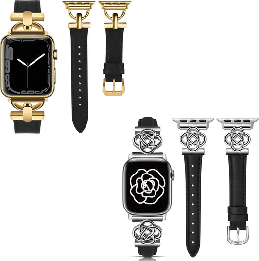 2 Packs Leather Band Compatible with Apple Watch Band Women 38/40/41/42/44/45/46/49Mm, Dressy Fancy Leather Strap for Iwatch Bands Series 10 9 8 7 6 5 4 3 2 1 SE Ultra