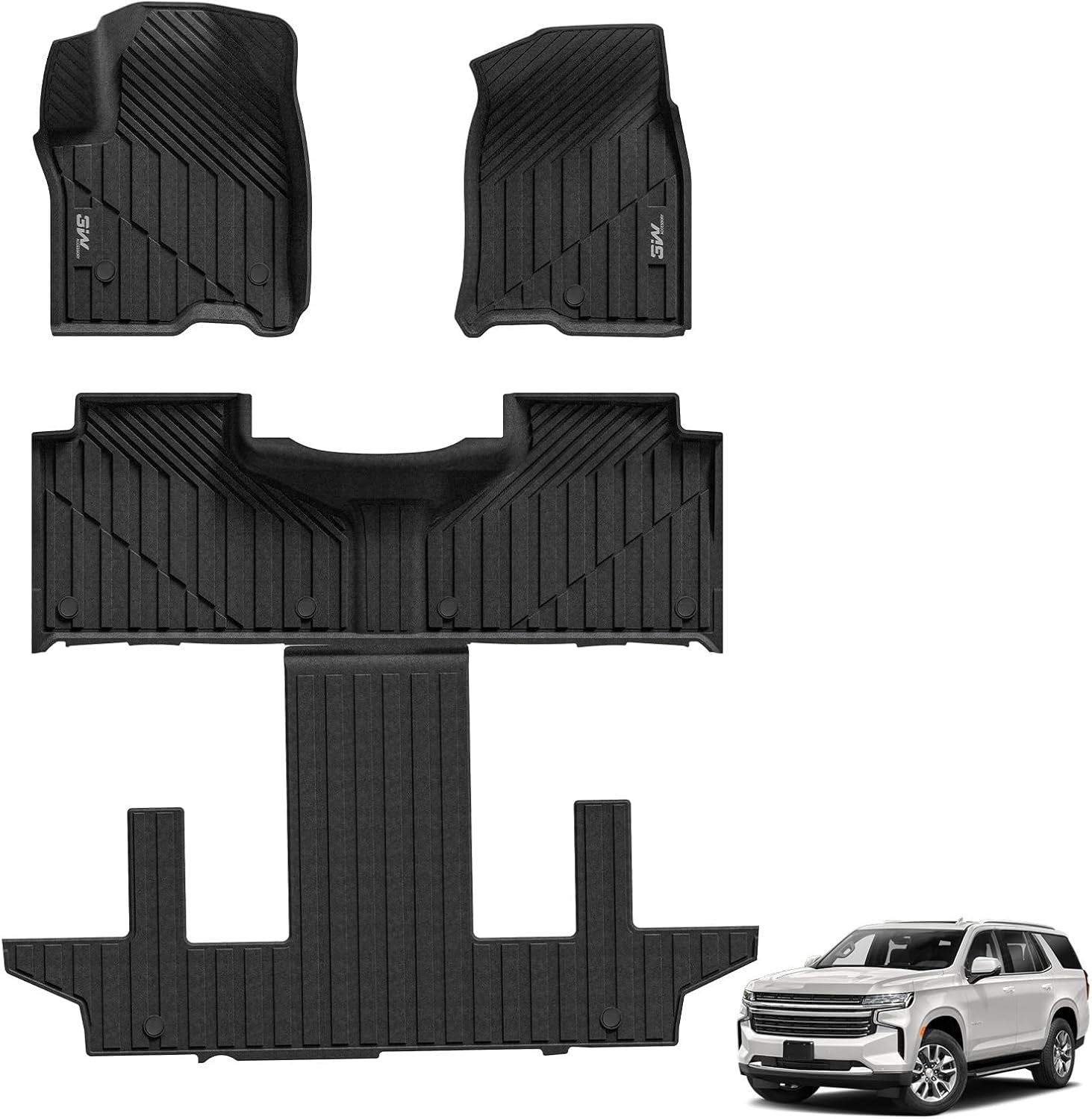 Floor Mats Fit for 2019-2024 2025 Chevy Silverado/Gmc Sierra Denali 1500 & 2020-2024 2025 GMC Sierra 2500/3500 HD Crew Cab TPE All Weather Floor Liner, Fit for 2Nd Row with Factory Carpeted Storage