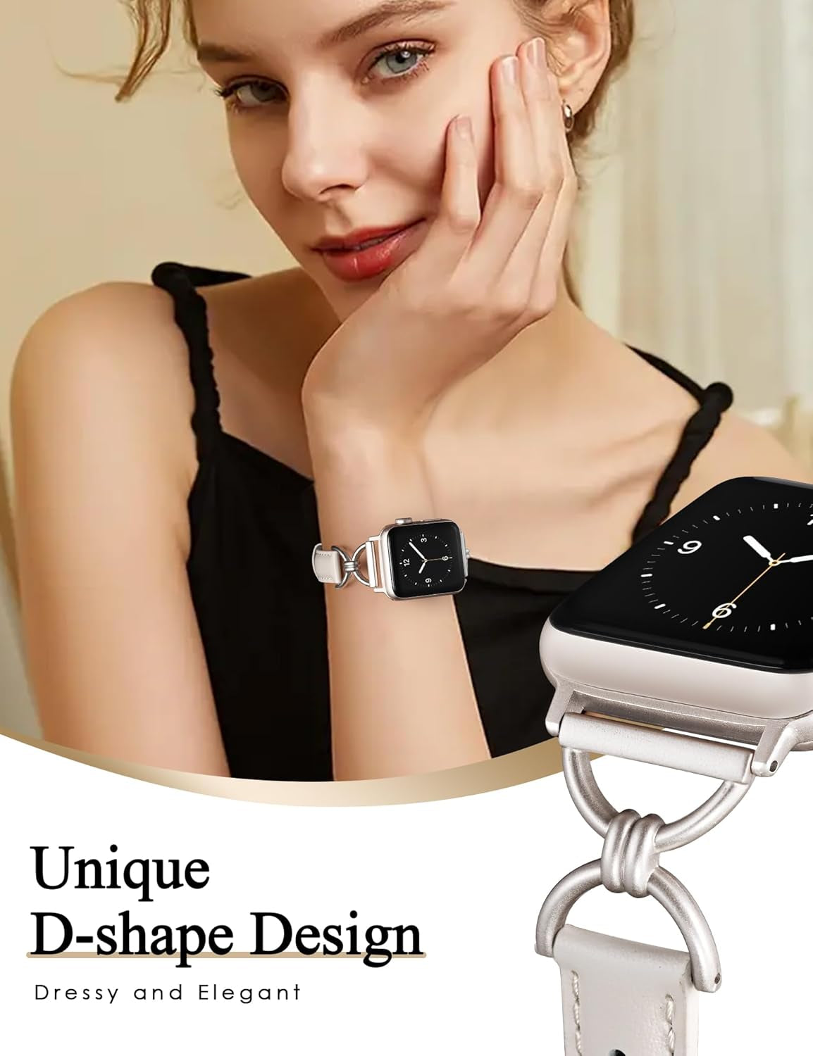 2 Packs Leather Band Compatible with Apple Watch Band Women 38/40/41/42/44/45/46/49Mm, Dressy Fancy Leather Strap for Iwatch Bands Series 10 9 8 7 6 5 4 3 2 1 SE Ultra