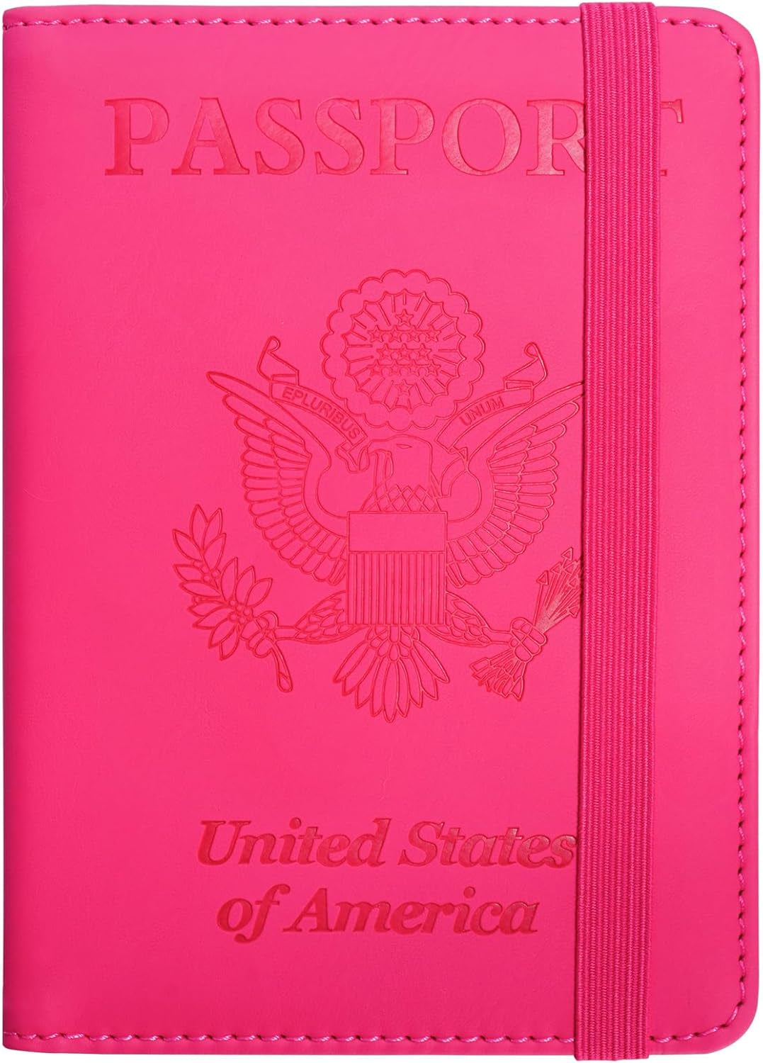 Passport Holder, RFID Blocking Passport Cover Wallet Case with Elastic Strap, Faux Leather Passport Card Holder, Cute Travel Essentials for Women Men Family, Hot Pink TLBH