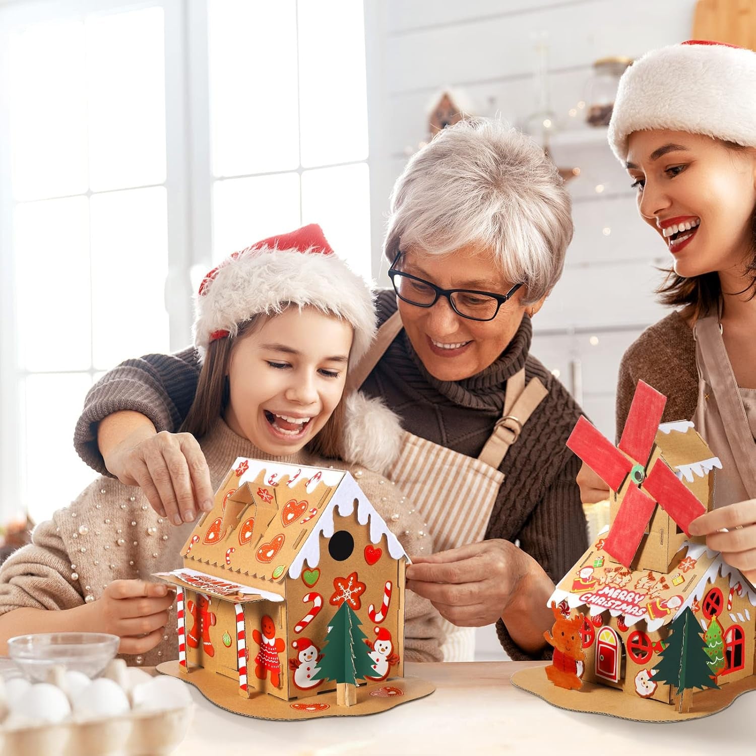 6 Set Christmas Cardboard Gingerbread House Kit Christmas DIY Crafts Decorations Fun Xmas Holiday Home Party Gifts