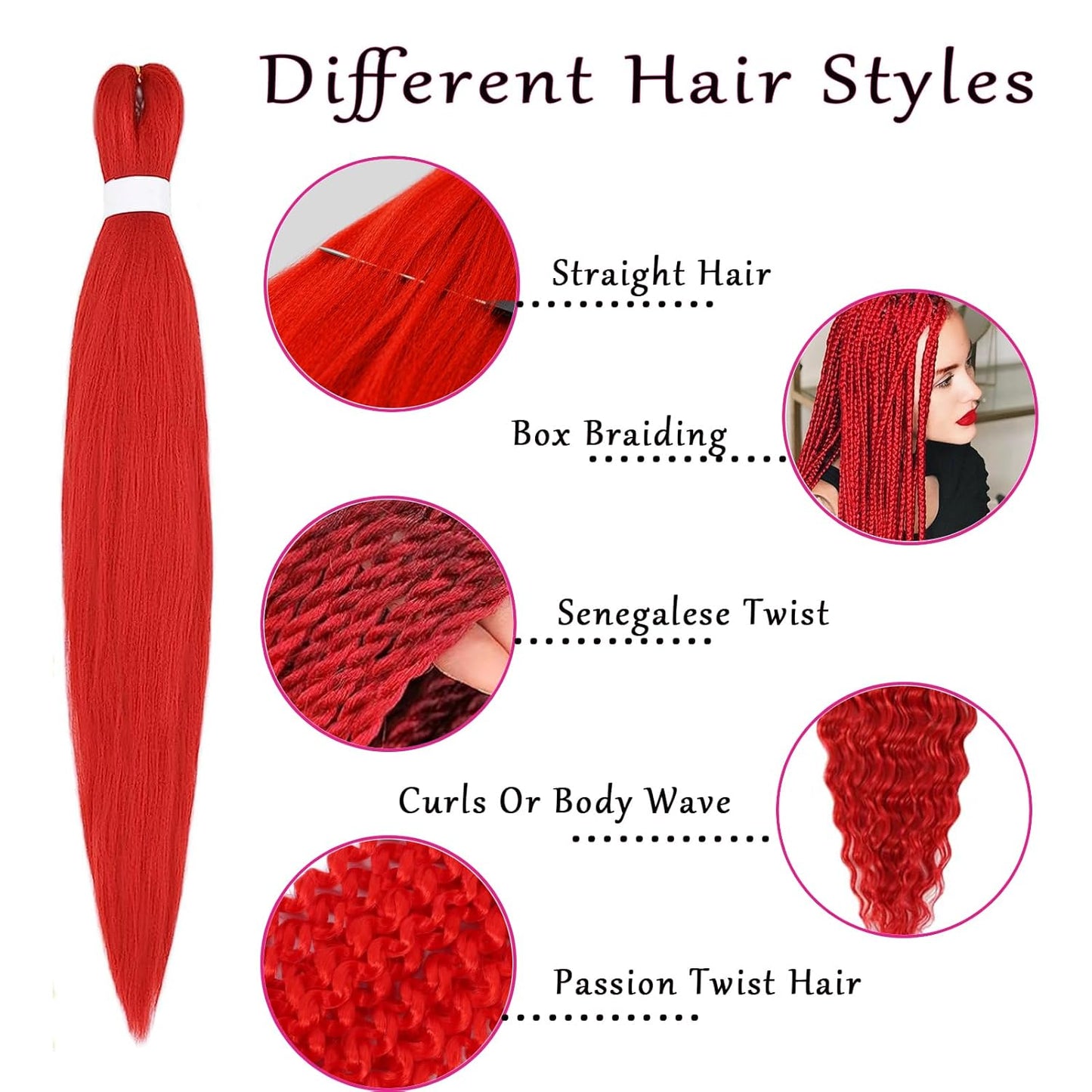 Red Braiding Hair Pre Stretched 26 Inch 2 Pack Pre Stretched Braiding Hair Long Straight Kanekalon Braiding Hair Soft Yaki Synthetic Braids Hair Extensions