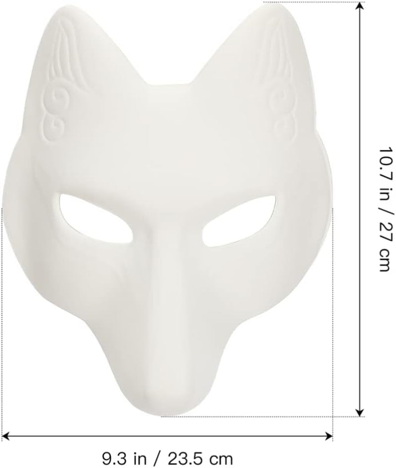 Blank Fox Mask, 2Pcs Halloween Fox Mask DIY Blank Mask Fox Japanese Kabuki Masks White Paintable Mask for Halloween Masquerade Costume Prop