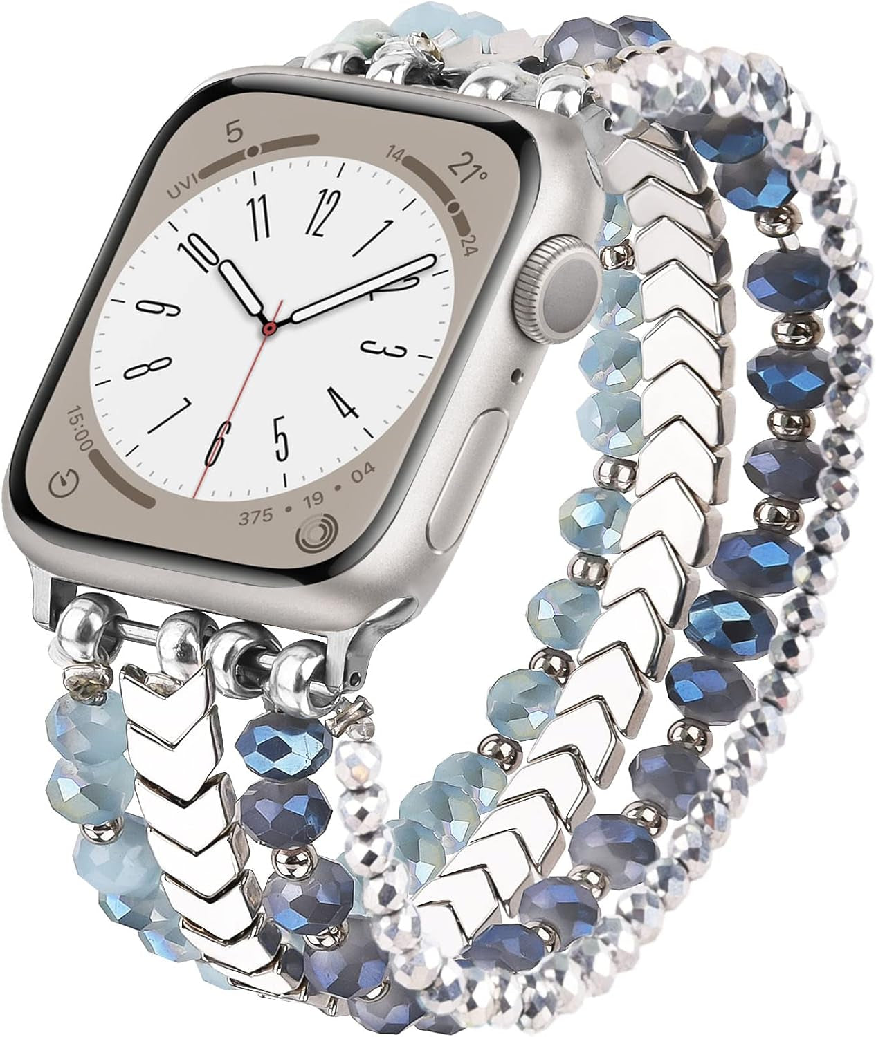 Beaded Bracelet Compatible with Apple Watch Band 38Mm/40Mm/41Mm/42Mm（Series 10） 9/8/7/SE/6/5/4/3/2/1 Women Fashion Handmade Elastic Stretch Strap for Iwatch Bands Replacement