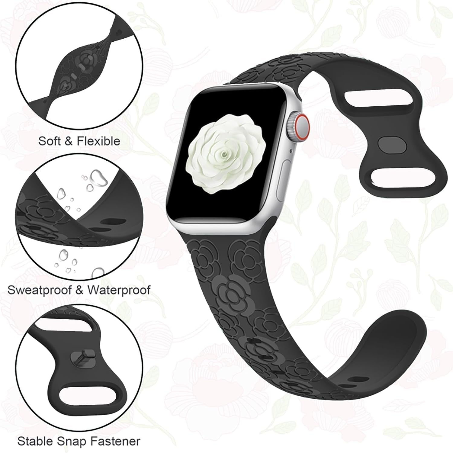 Floral Bands for Apple Watch 42Mm 44Mm 45Mm 49Mm Women, Soft Silicone Sport Straps with Cute Flower Patterns Compatible with Iwatch Bands Series Ultra SE 9 8 7 6 5 4 3 2 1