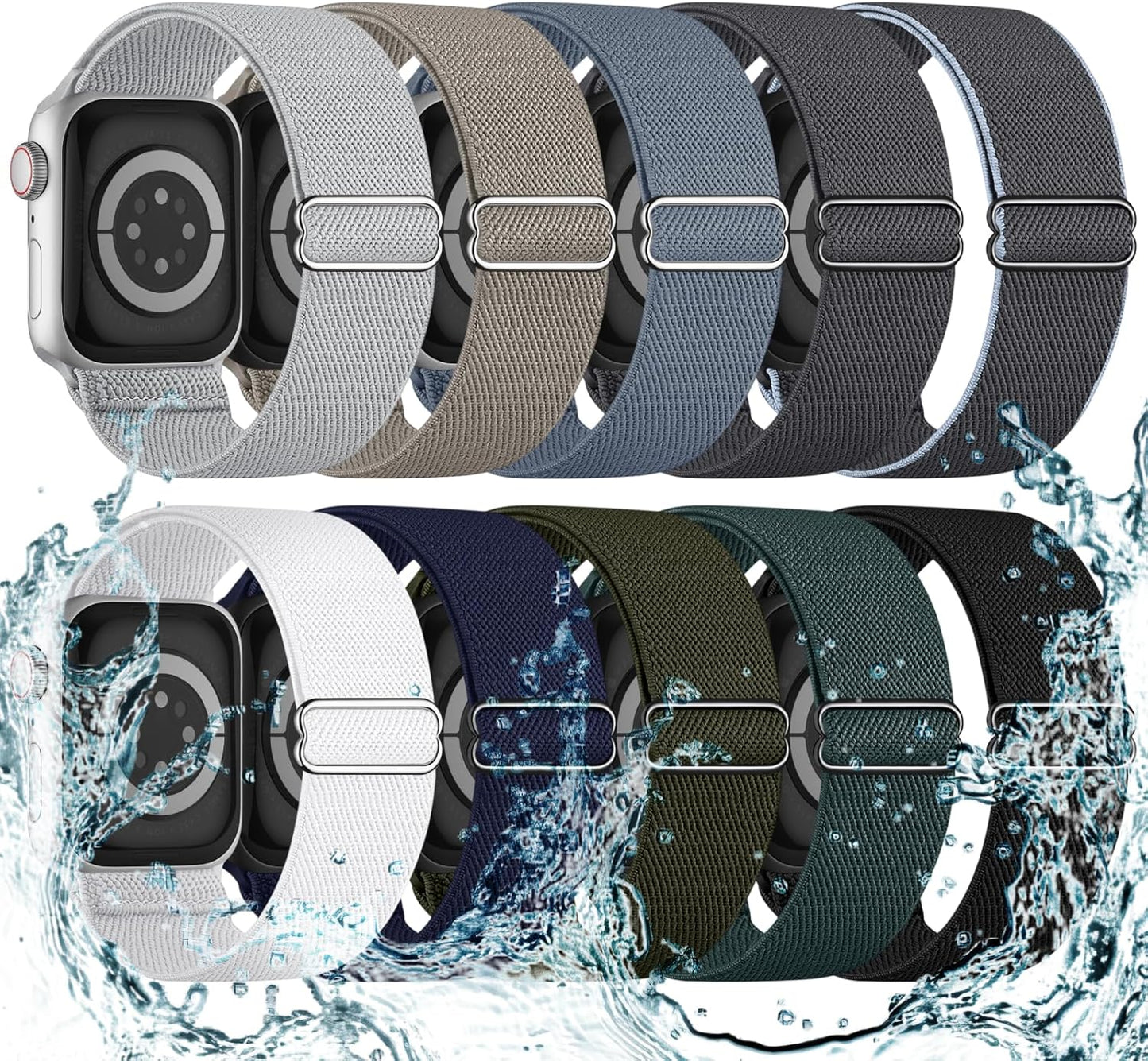 10 Pack Stretchy Bands Compatible with Apple Watch Band 40Mm 38Mm 41Mm 42Mm 44Mm 45Mm 46Mm 49Mm Women Men, Water-Resistant Solo Loop Elastic Sport Straps for Iwatch Series 10 9 8 7 6 5 4 3 SE Ultra