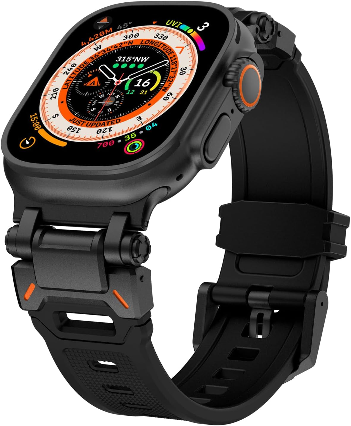Band for Apple Watch Ultra/Ultra 2 Band 49Mm, Men Silicone Rubber Strap for Iwatch Series 10 46Mm, 9/8/7 45Mm, 6/5/4/SE 44Mm, 3/2/1 42Mm Rugged TPU Wristband