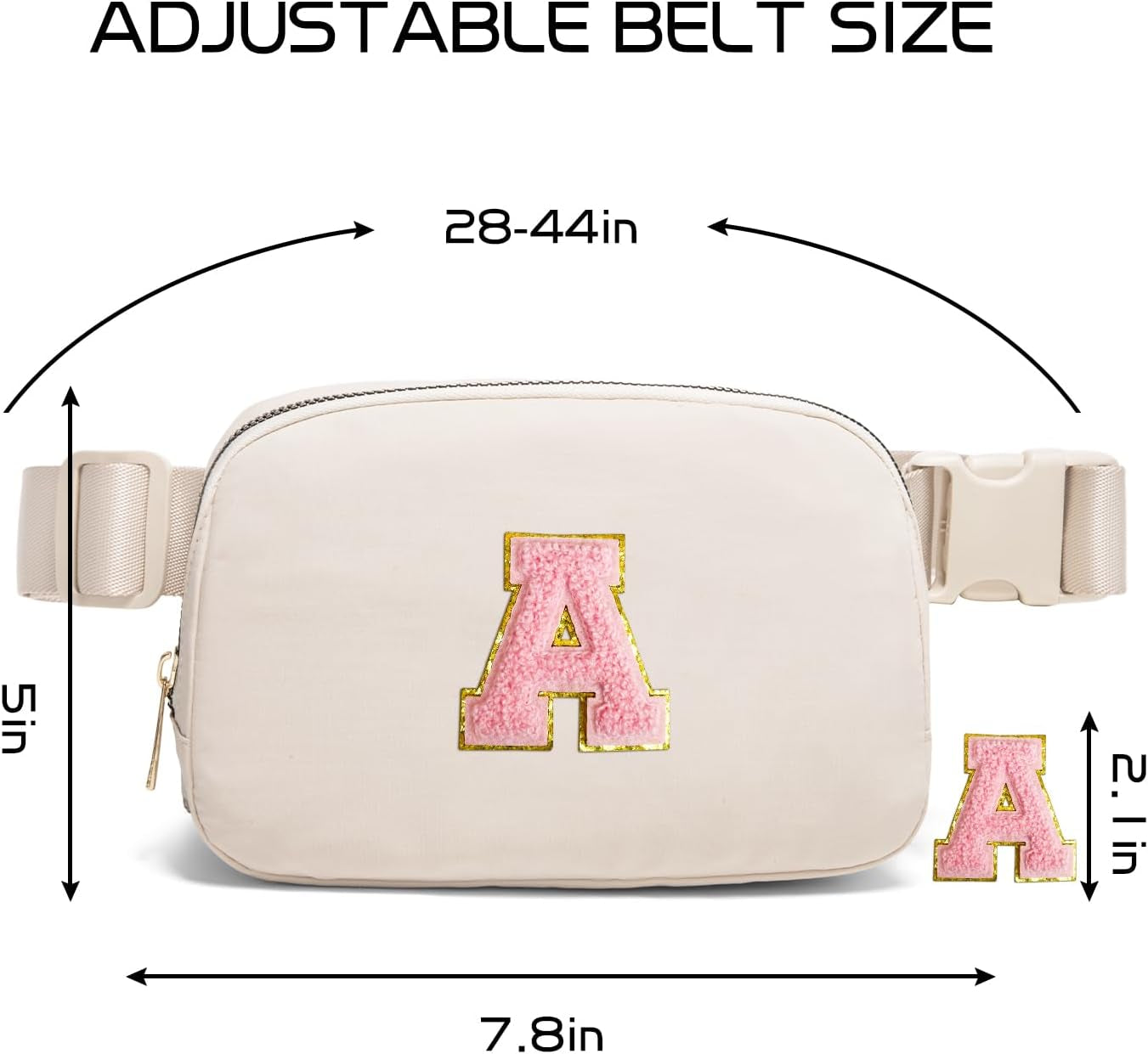 Belt Bag Fanny Pack Crossbody Bags with Initial Letter Patch Cute Stuff Birthday Gifts for Teenager Girls Cool Stuff for Teens Trendy Preppy Stuff for Teen Girls (Beige-A)