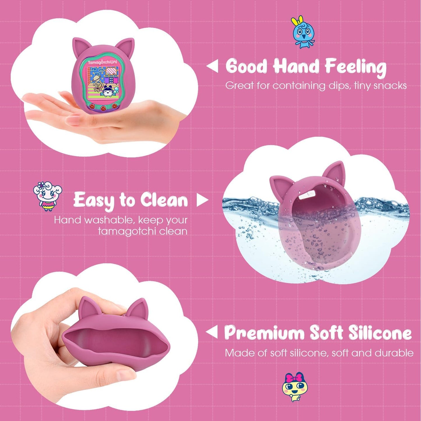 2Pack  Silicone Case for Tamagotchi Uni, Protective Cover for Tamagotchi Uni Protector Skin with Hand Strap (Pink+Purple) ZOUSA