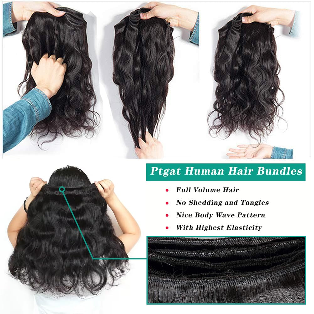 Human Hair Bundles 20 22 24 Inch Body Wave Bundles Human Hair 12A 100% Unprocessed Brazilian Virgin Hair Weave Bundles Human Hair Body Wave 3 Bundles Deals Real Human Hair Extensions Natural Black