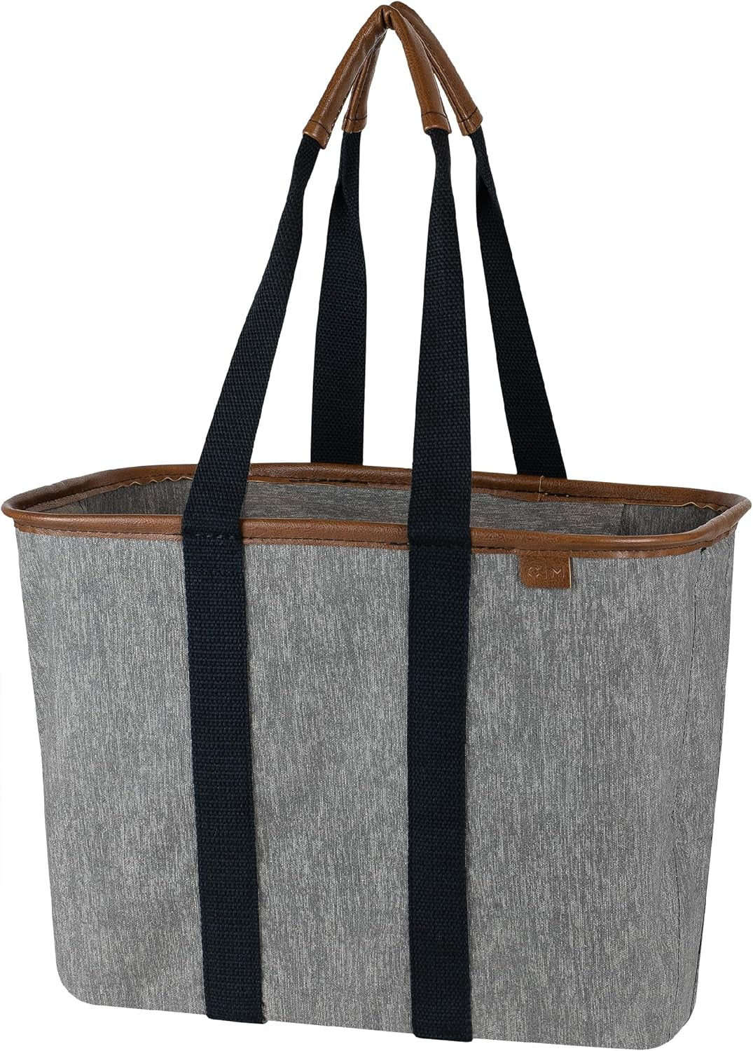 Collapsible LUXE Tote, Geometric Taupe - 30L (8 Gal) Structured Tote Bag with Handles and Reinforced Bottom - Reusable Grocery Bag, Shopping Bag, Utility Tote Bag